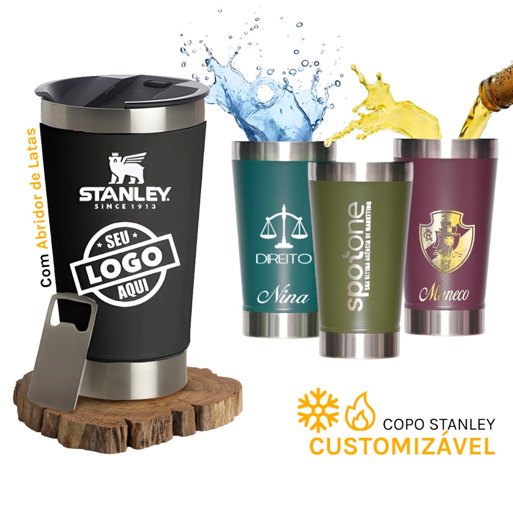 Copo Stanley Térmico Preto Com Tampa Café Água Cerveja 230ml