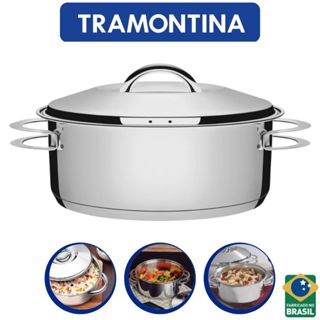 Caçarola Rasa Aço Inox Antiaderente 4,7 Litros Com Tampa Tramontina