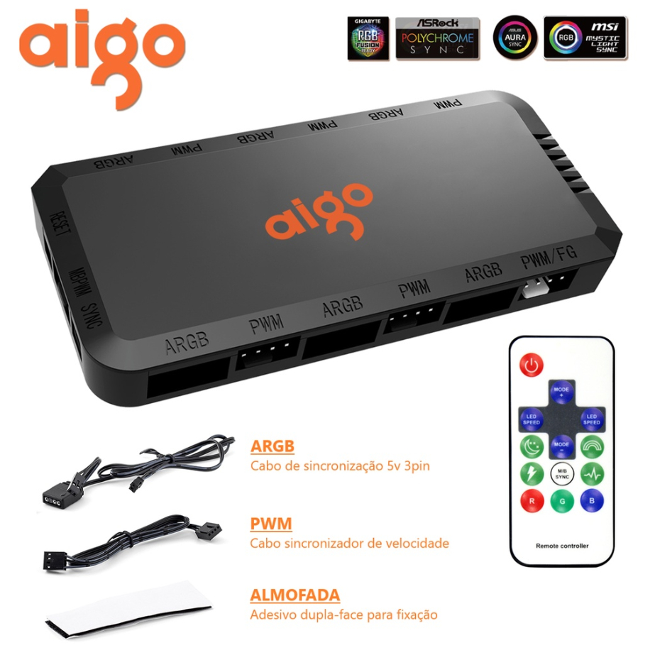 Controladora AIGO APC1 | HUB 6 portas ARGB 3 pinos + PWM 4 pinos