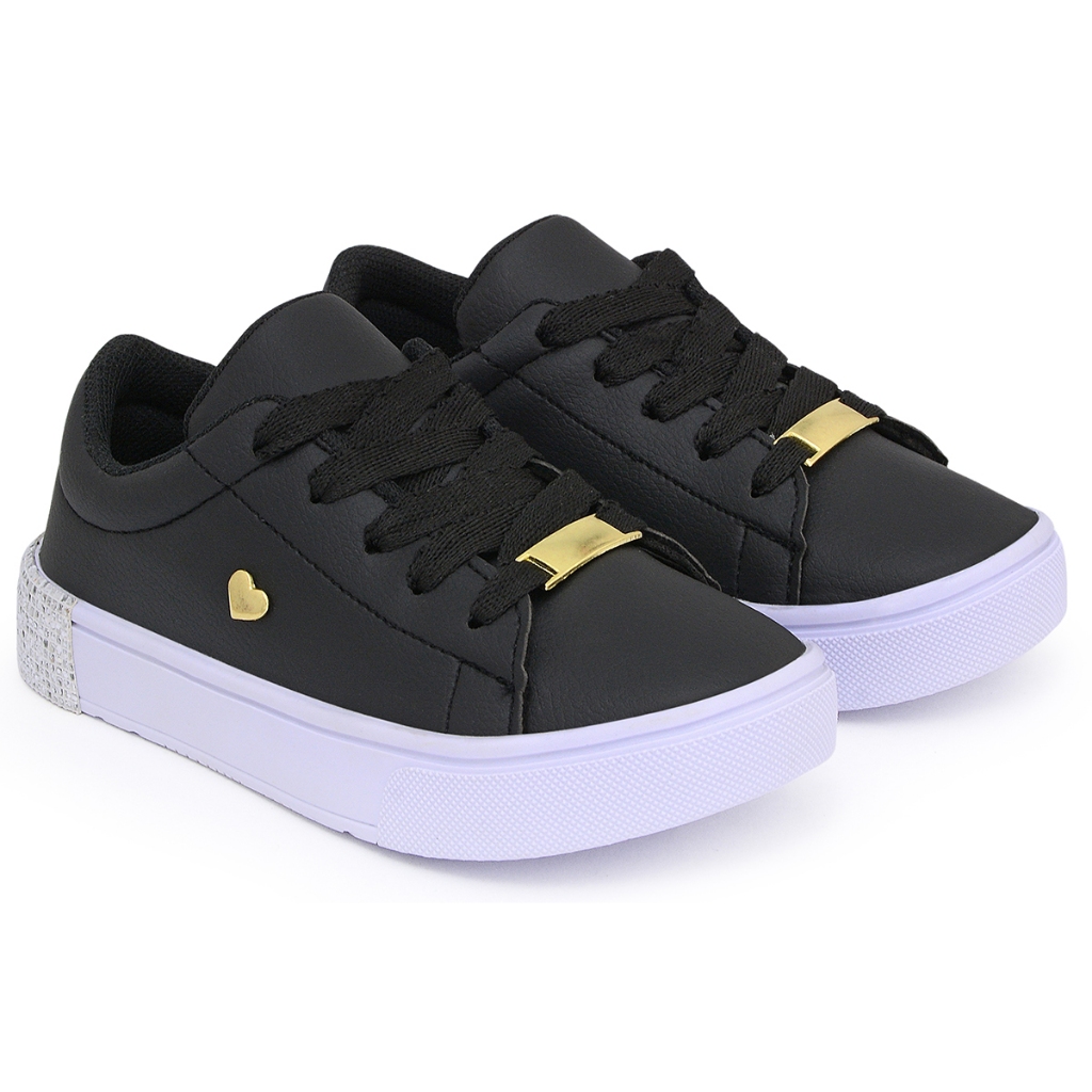Tênis preto Infantil Feminino Menina Casual Confortável Escolar Com ...