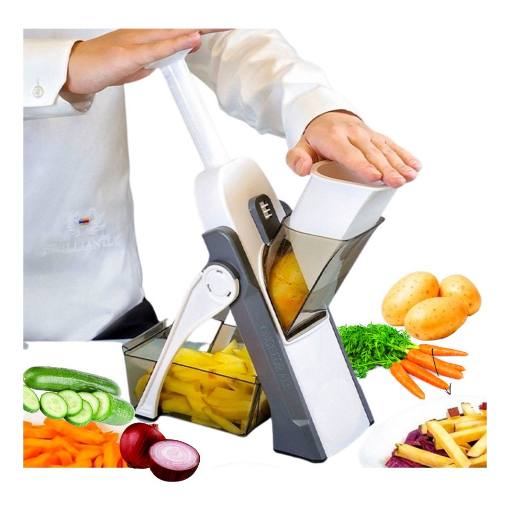 Cortador Fatiador Mandoline Multifuncional 5 Funções para Cortar Batata Legumes e Vegetais Food Chopper Inovador