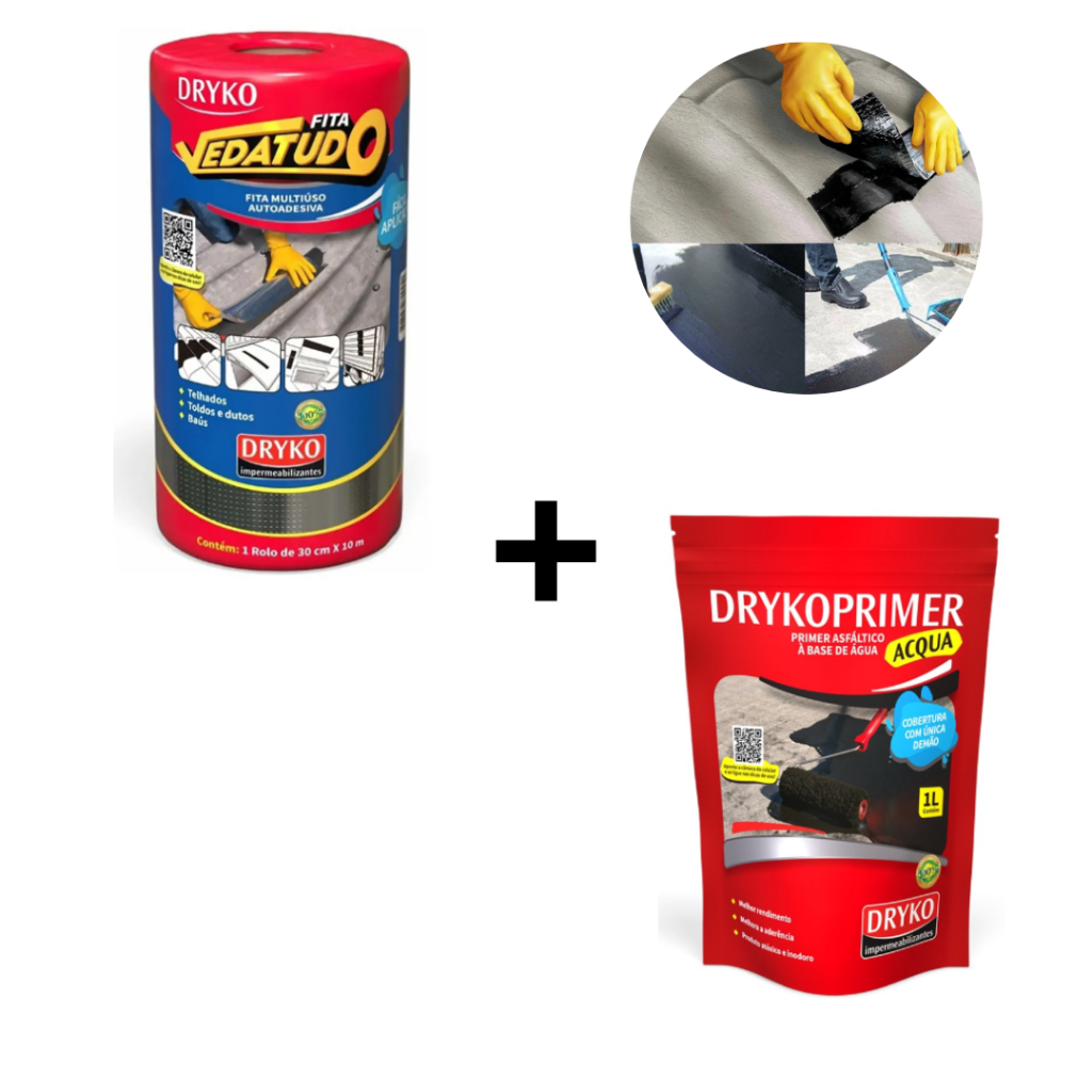 Manta Asfáltica 30cm + Primer Asfáltico Kit Aplicação Fita Metalizada Vedação Telha Laje Vedatudo