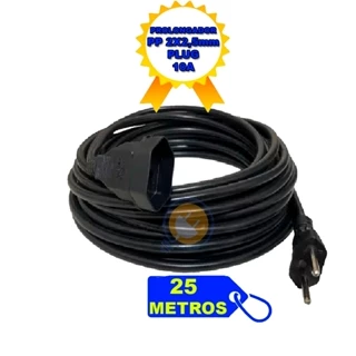 Prolongador Extensão Elétrica 25 Metros - 20 - 15 - 10 - 5 e 2 Metros 10a Cabo Pp2x2,5mm Plug Bipolar Injetado