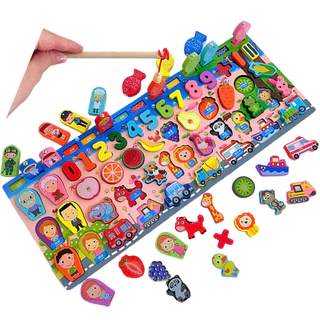 Brinquedo Educativo Sensorial Madeira Pedagógico Montessori Didático Números Pescaria Recomendado Criança Autista