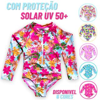Maiô Manga Longa Infantil Menina Bebe Biquini Proteção Uv 50 Maio Manga Comprida
