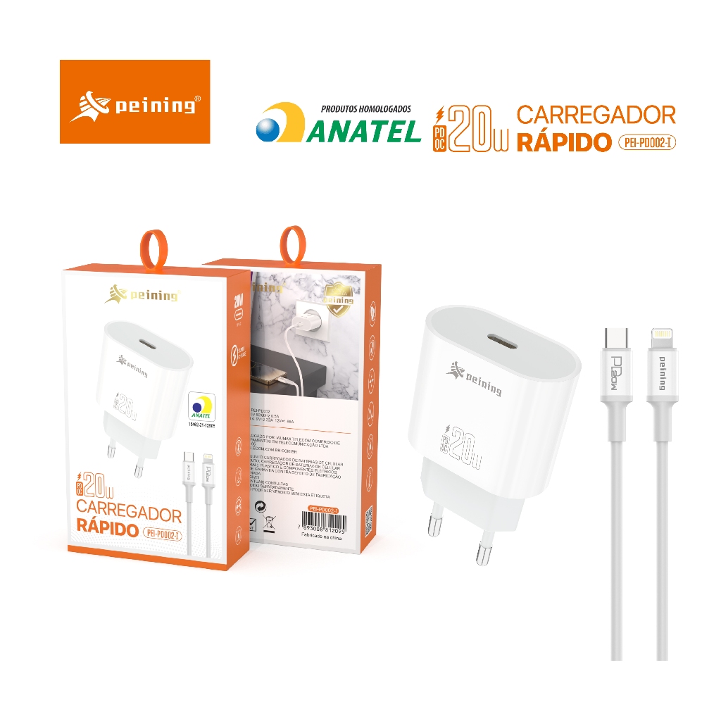 PEINING Carregador Rápido USB-C 20W IPhone – PD002I HOMOLOGADO PELA ANATEL