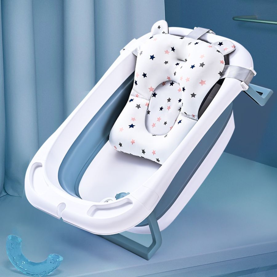 Banheira Bebê Infantil Portátil Baby Azul E Branco Dobrável