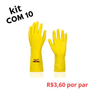 Kit 10 Luva Latex Amarela Multiuso Limpeza banheiro Laboratório Cozinha Impermeavel Volk