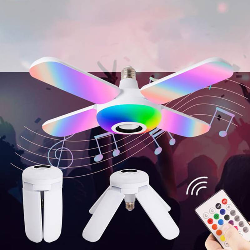 Lâmpada RGB + Luz Branca De 4 Lâminas Bluetooth Musical LED Lustre Dobrável e Ajustável ML-7015