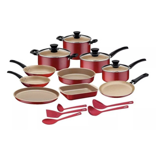 Tramontina 20545736 (Red) 36cm Paris Aluminium Nonstick Wok with Glass Lid