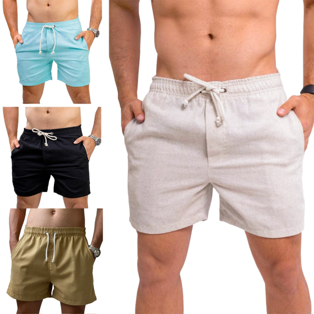 Short Linho Masculino Bermuda Mauricinho Moda Praia