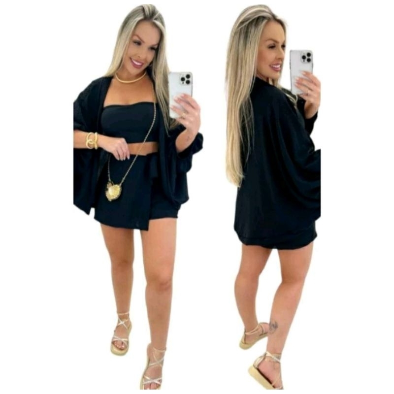 Conjunto Kimono Short saia +kimono femenino