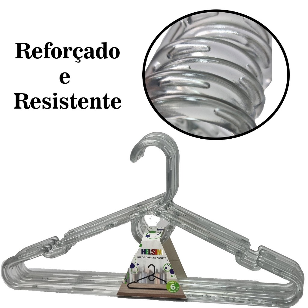 Kit 36 Cabides Adulto SUPER Reforçados 10mm de espessura em Policarbonato Cristal para roupas Conjunto Organizador.