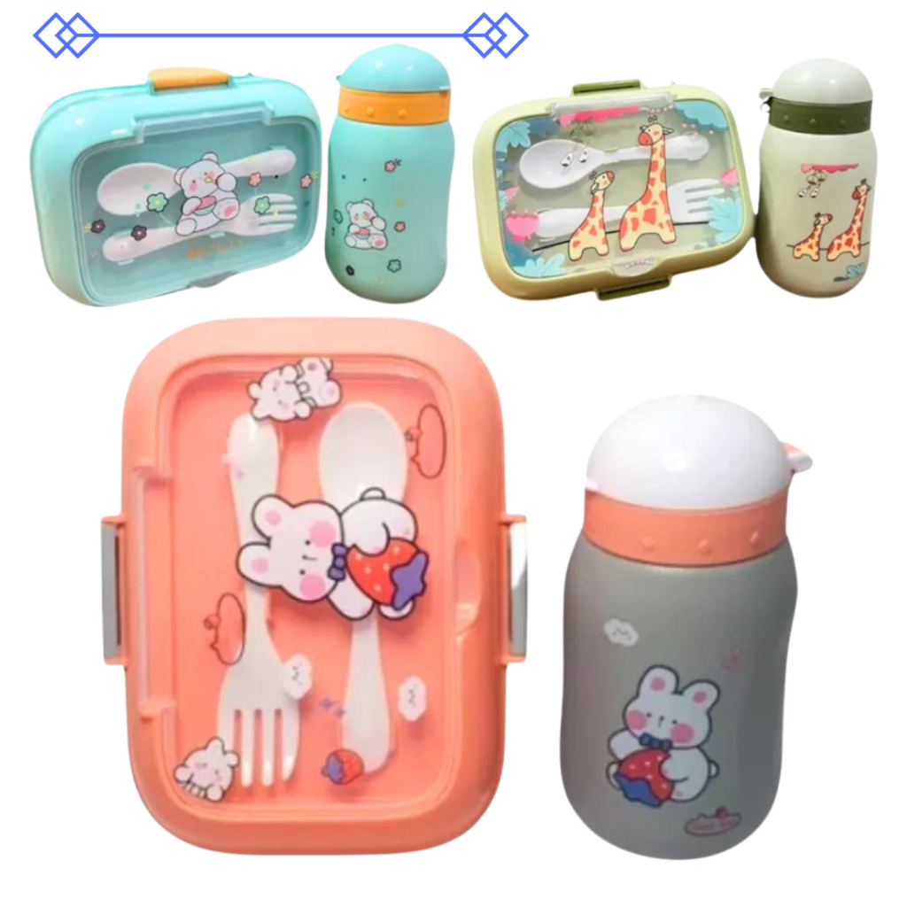 Kit Lancheira Infantil Com Adesivos Dois Talheres E Copo