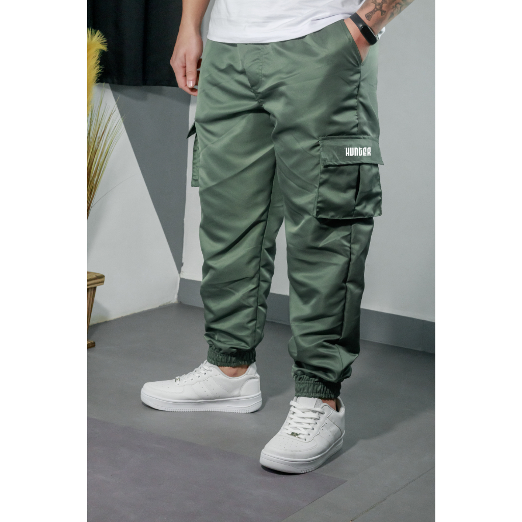 Masculino fleece cargo sweatpants drawstring cintura bolsos laterais calças  retas jogger - AliExpress