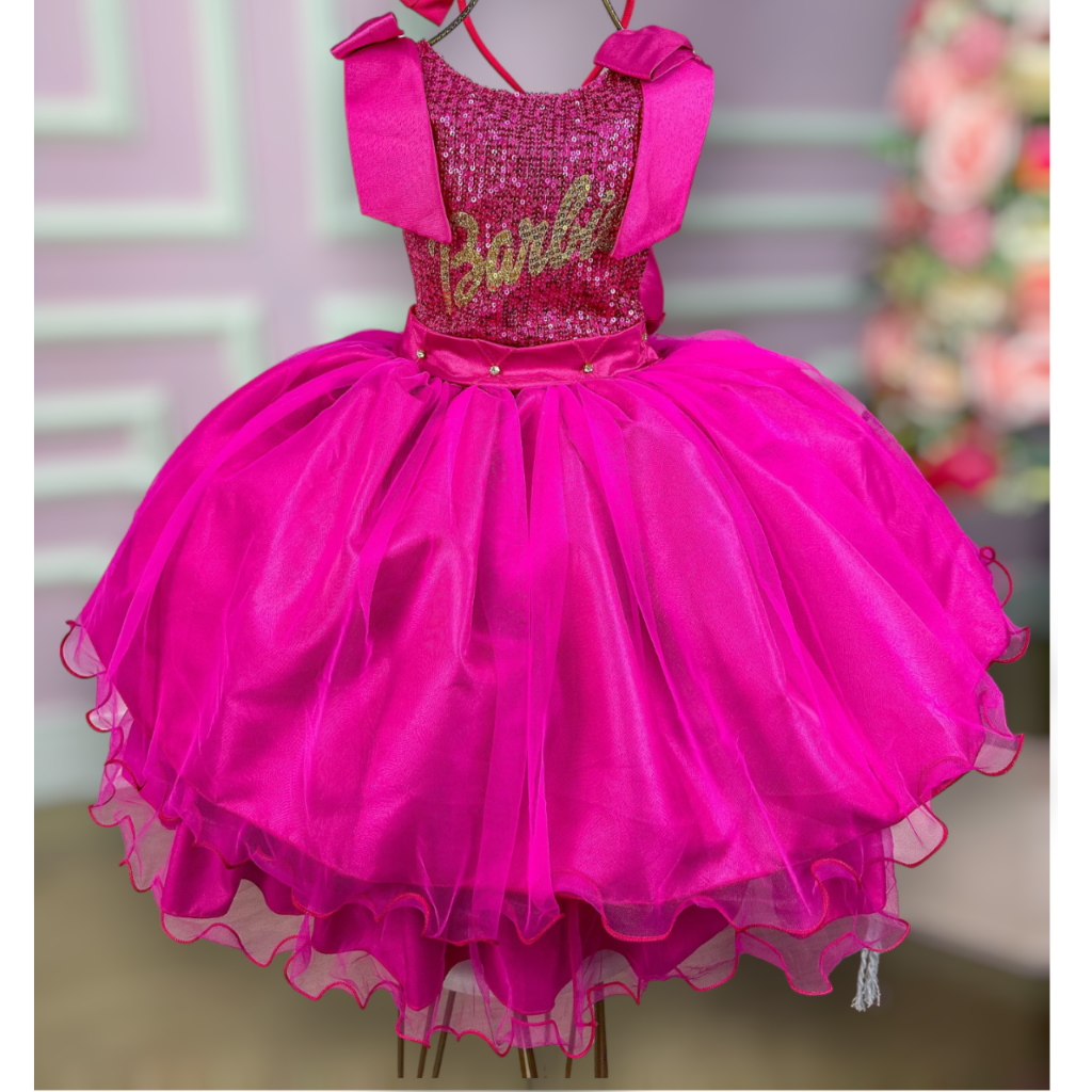 Vestido Barbie festa infantil personagens temático princesa 1 aninho a 8  anos rosa realeza luxo