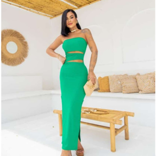 Vestido Ellen tomara que cai longo em tecido canelado