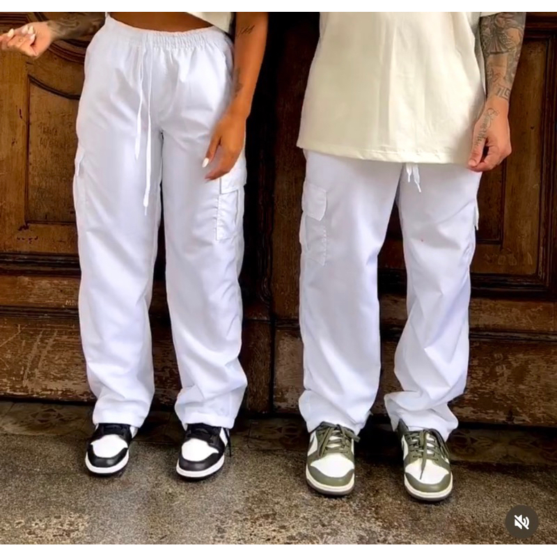 Calça Cargo StreetWear Skate Unissex 5 Bolsos Estilo Blogueira - BRANCA
