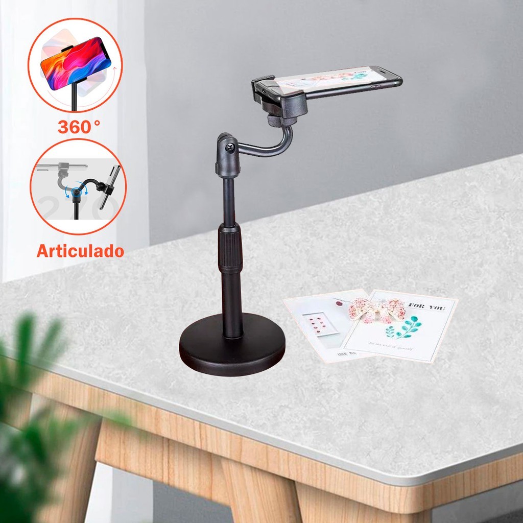 Suporte Para Celular De Mesa Tripé Articulado 360º Base Estável