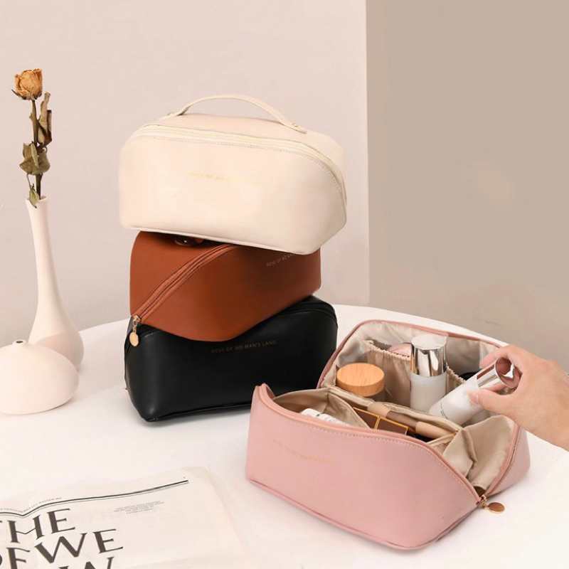 Bolsa De Cosmético De Couro PU Com Grande Capacidade Portátil Viagem Cosméticos Para Viagem