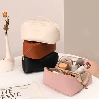 Bolsa De Cosmético De Couro PU Com Grande Capacidade Portátil Viagem Cosméticos Para Viagem
