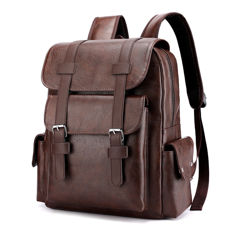 Mochila Masculina，De Alta Qualidade Couros Grande Capacidade Retro Bolsa Laptop Empresarial Escolar