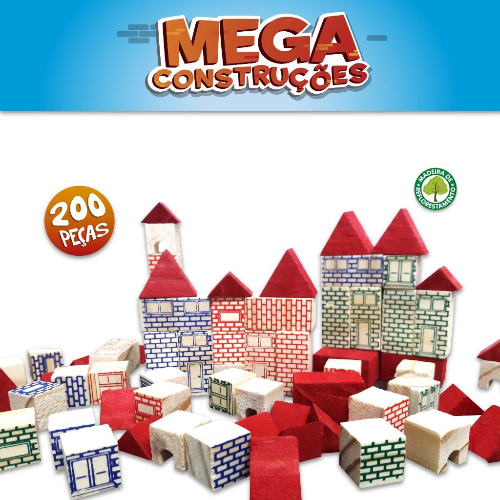 Jogo Brinquedo Educativo Blocos de Madeira Mega Construções Futuro Engenheiro Peças para Montar