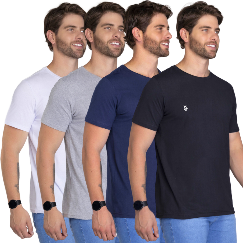 Kit 4 Camisetas Masculinas Slim Fit Básicas Algodão