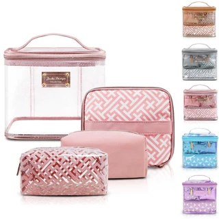 Necessaire Feminina Kit 4 Peças Organizadora Bolsa Mão Viagem Acessórios Maquiagem