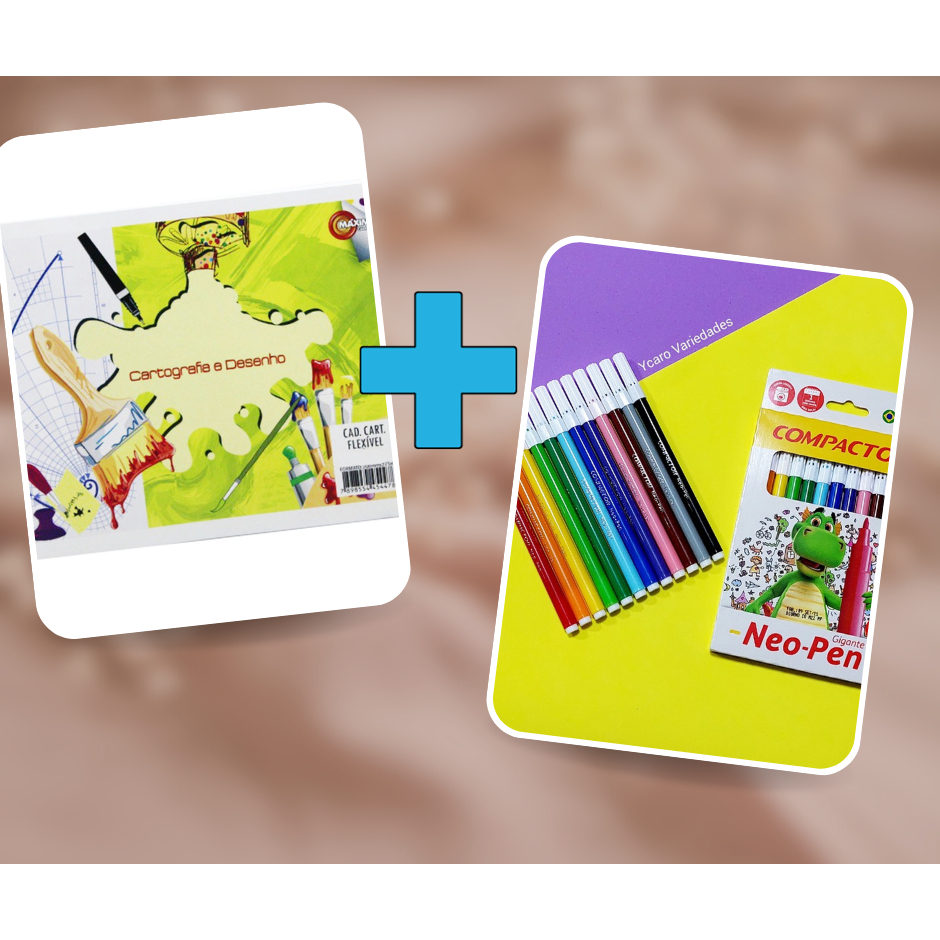 kit caderno de desenho + kit canetinha | Shopee Brasil