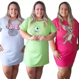 Camisola Plus Size Feminina Personagem / Camisola Manga Curta