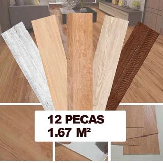 Kit 12 Piso Vinílico Autocolante Régua Estampa Madeira 91x15cm