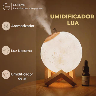Luminária Lua Cheia 3D Abajur LED com Alto Relevo e Base para Decoração sem Fio com Suporte | Disponível em 3 Cores