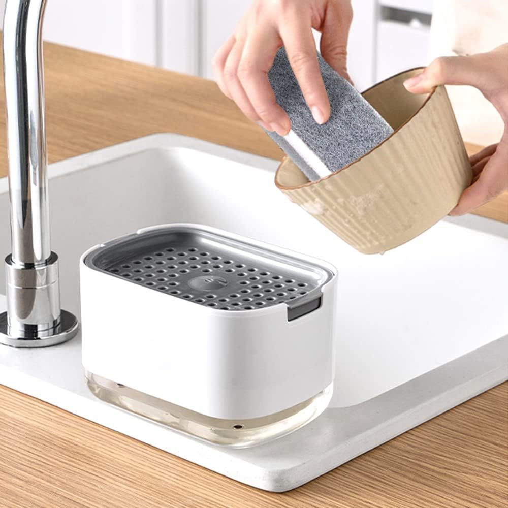 Porta Sabão Dispenser De Sabão 2 Em 1 Para Cozinha 14x9.8x8.3cm Com Suporte Para Esponja Utensilio De Cozinha