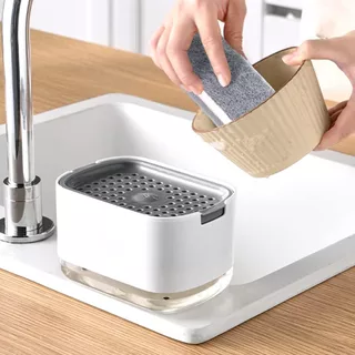 Porta Sabão Dispenser De Sabão 2 Em 1 Para Cozinha 14x9.8x8.3cm Com Suporte Para Esponja Utensilio De Cozinha