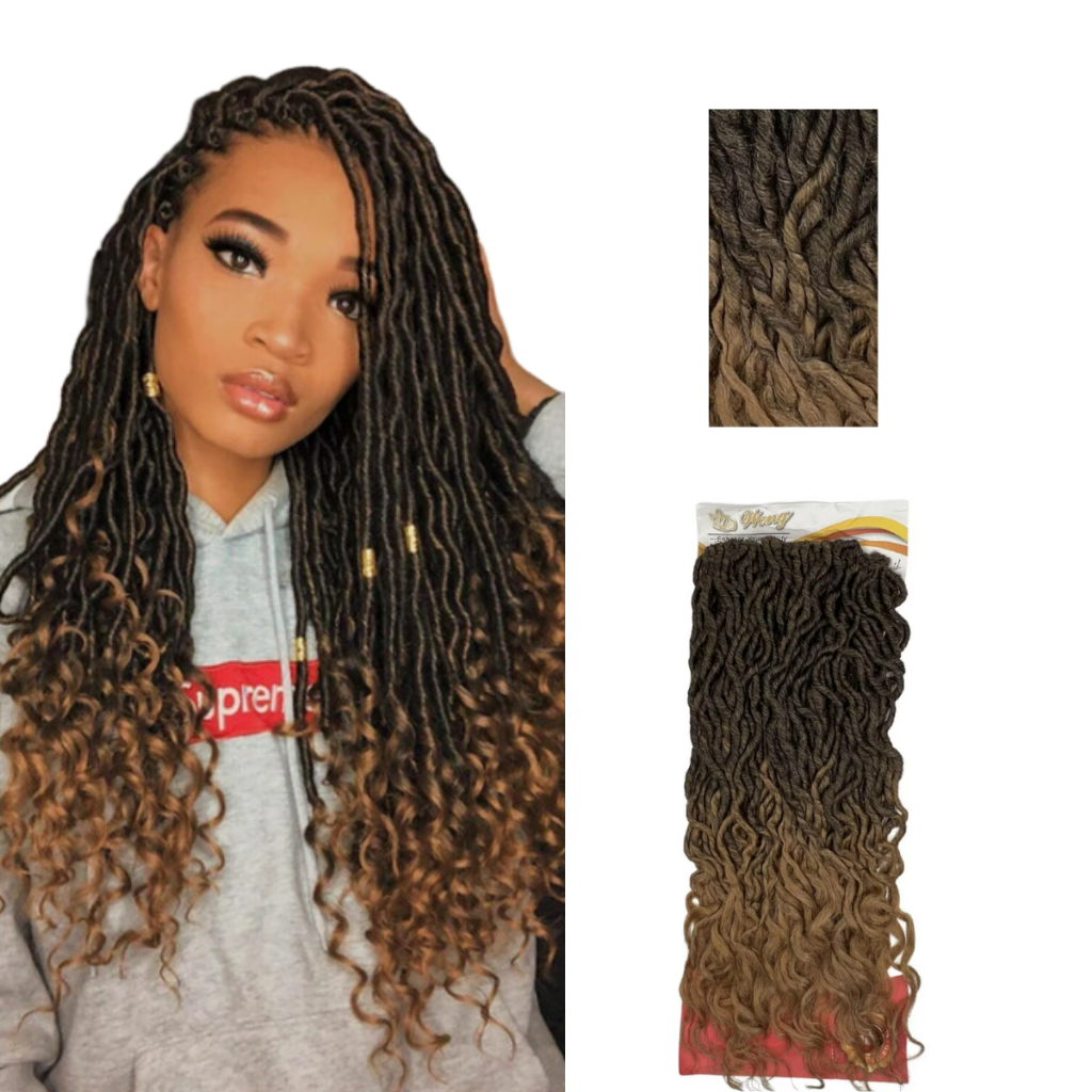 Cabelo Faux Locs Goddess Curl Ser Mulher 55cm 270 gramas Crochet Braid  Twist Sintético