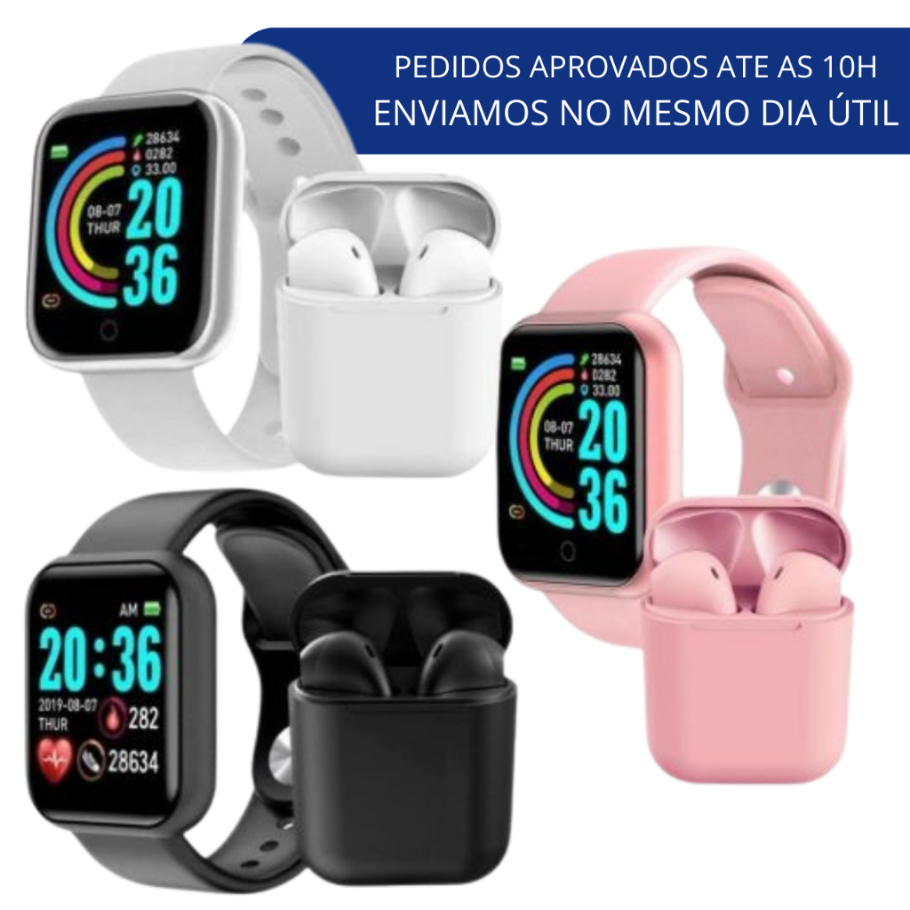 Kit Smartwatch D20 + Fone de Ouvido Sem Fio Bluetooth | Shopee Brasil