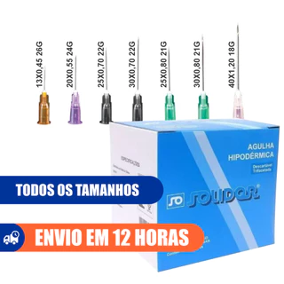 Agulha Hipodérmica 100un Descartável Todos os Tamanhos Solidor