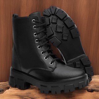 Coturno Feminino Preto Bota Blogueira Tratorada SnapShoes Inverno