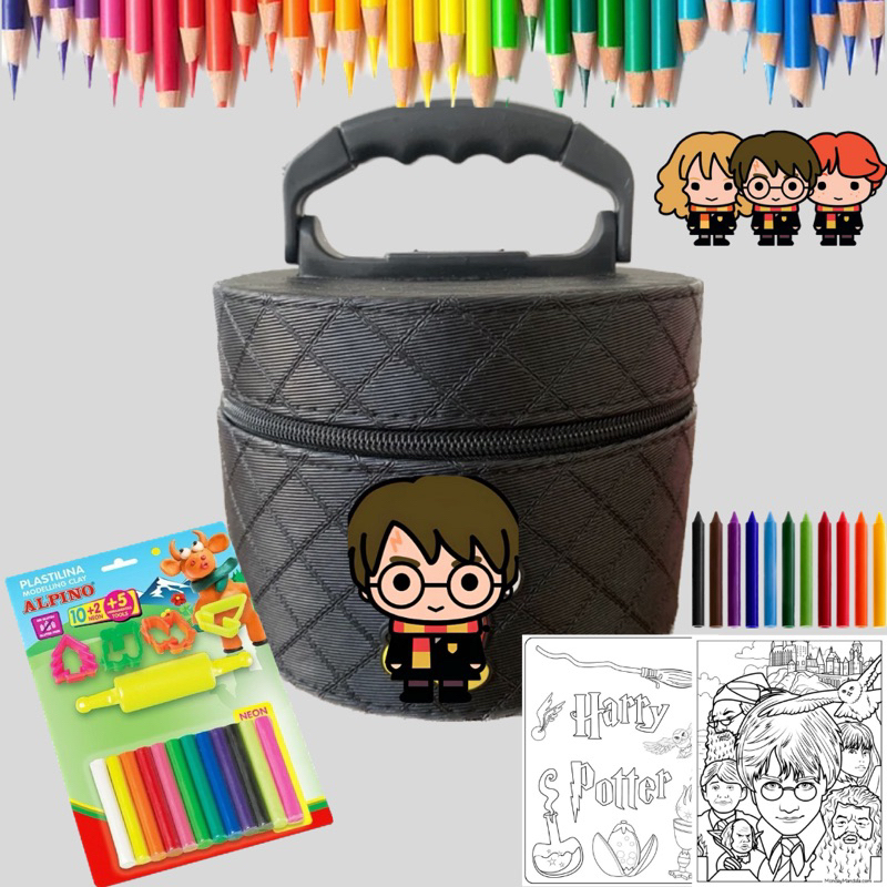 Kit de Colorir Infantil giz de cera caderno para colorir massinha de modelar e maleta Harry Potter