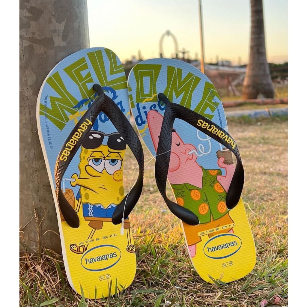 Chinelo Havaianas Masculino Feminino Bob Esponja Calça Quadrada e Patrick Estrela Amigo Fiel