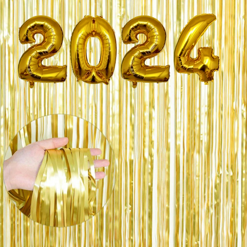 Kit Ano Novo Balão 2024 + 2 Cortinas Metalizadas Festa