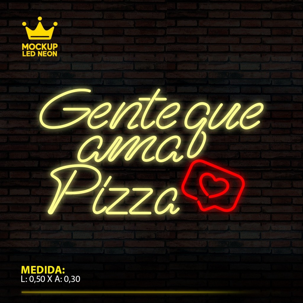 Painel Neon Led em Acrílico Personalizado - Gente que ama pizza 0,60X0,30cm
