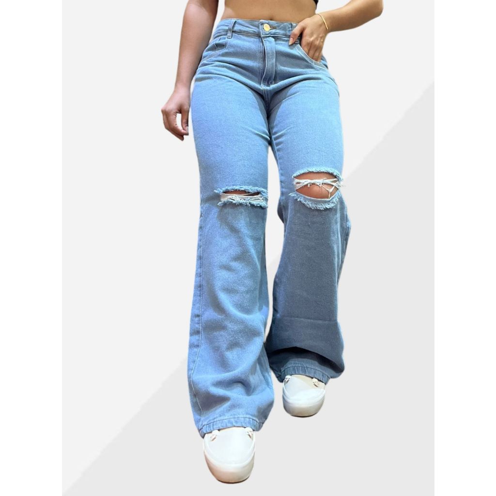 Wide leg Rasgada Perna Larga