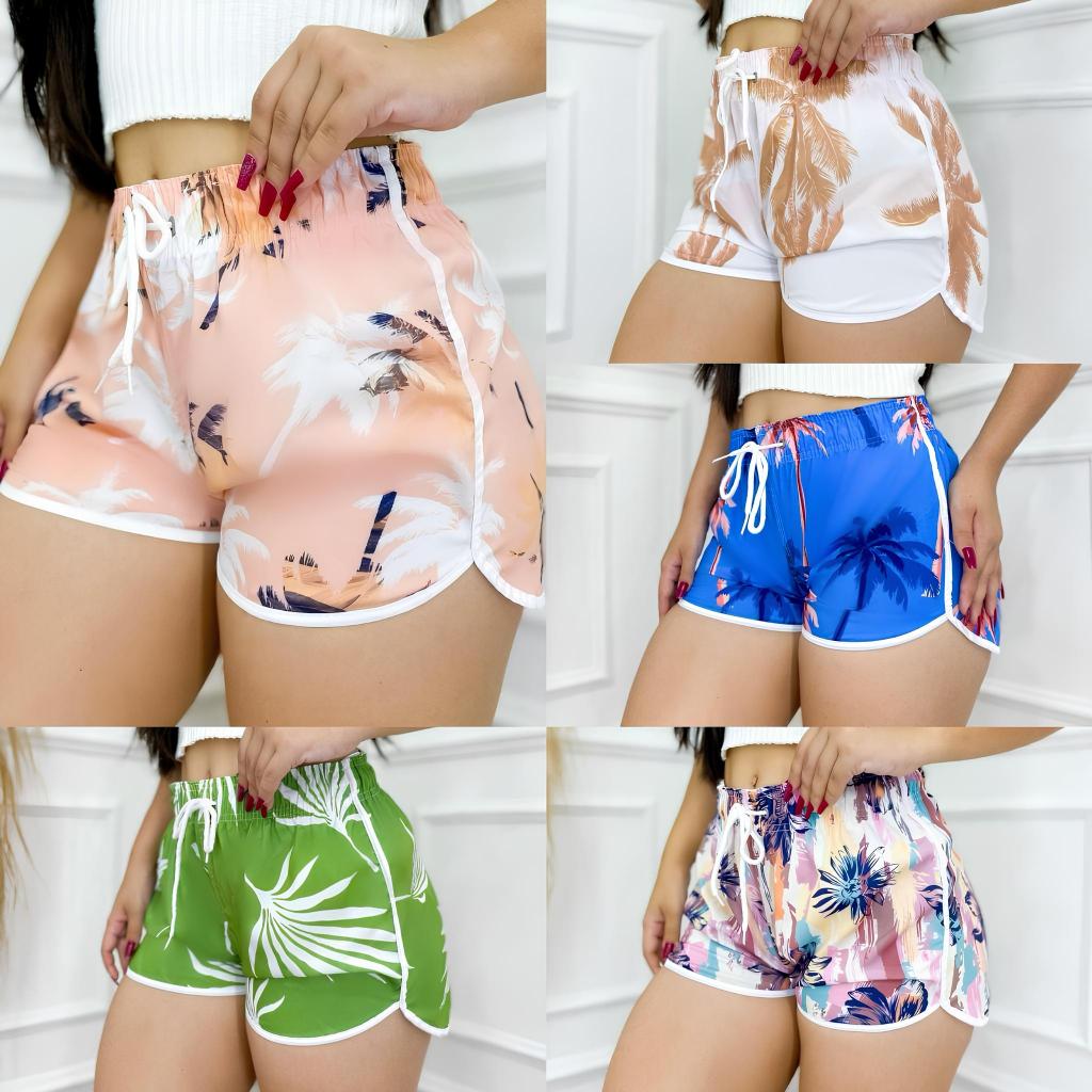 Shorts Tactel Feminino Com Viés Colorido Perfeito Para Praia Piscina ...