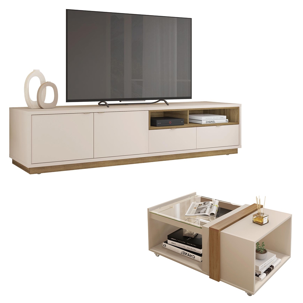 Conjunto Sala de Estar Rack Bancada Mesa Renda Caemmun