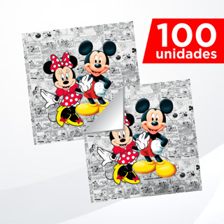 100 Adesivos Quadrados 5x5cm Festa Mickey e Minnie