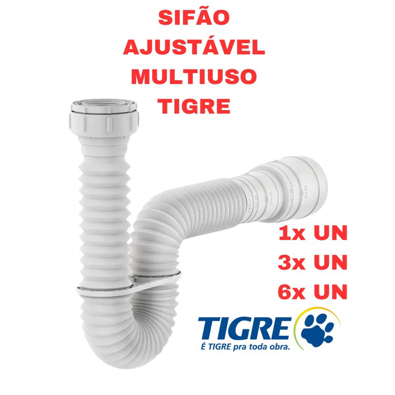 Sifão Sanfonado Ajustável Multiuso Tigre Cifão para Pia de Cozinha Sifrao Lavatório Sifao Tanque Sinfao Universal