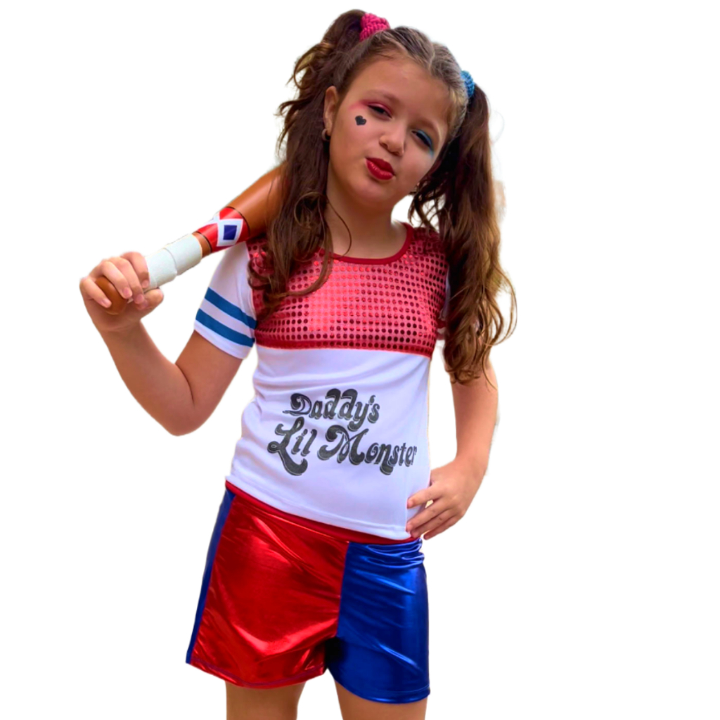 Fantasia Arlequina Infantil Roupa Harley Quinn Com Taco | Shopee Brasil