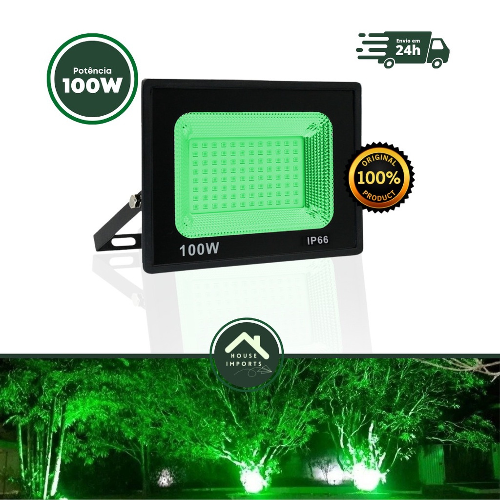 Refletor Led 100w Verde Holofote A Prova D'água Ip66